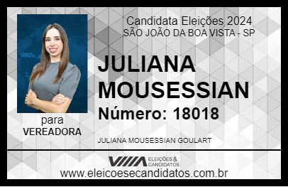 Candidato JULIANA MOUSESSIAN 2024 - SÃO JOÃO DA BOA VISTA - Eleições