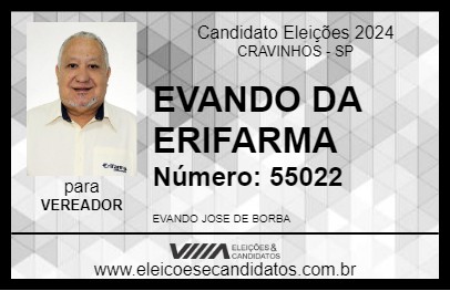 Candidato EVANDO DA ERIFARMA 2024 - CRAVINHOS - Eleições