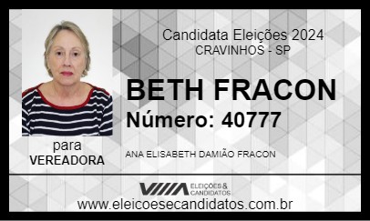 Candidato BETH FRACON 2024 - CRAVINHOS - Eleições