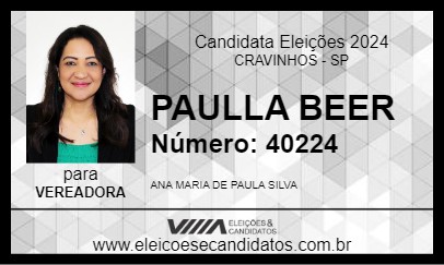 Candidato PAULLA BEER 2024 - CRAVINHOS - Eleições