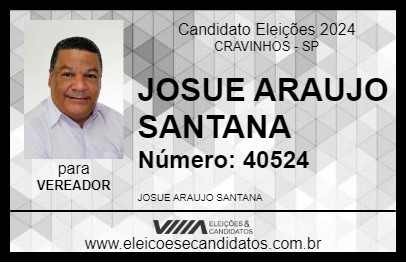 Candidato JOSUE ARAUJO SANTANA 2024 - CRAVINHOS - Eleições