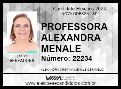 Candidato PROFESSORA ALEXANDRA MENALE 2024 - NOVA ODESSA - Eleições