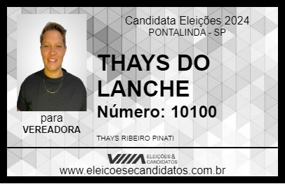 Candidato THAYS DO LANCHE 2024 - PONTALINDA - Eleições