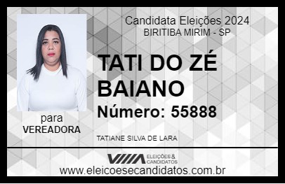 Candidato TATI DO ZÉ BAIANO 2024 - BIRITIBA MIRIM - Eleições