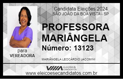 Candidato PROFESSORA MARIÂNGELA 2024 - SÃO JOÃO DA BOA VISTA - Eleições