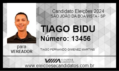 Candidato TIAGO BIDU 2024 - SÃO JOÃO DA BOA VISTA - Eleições