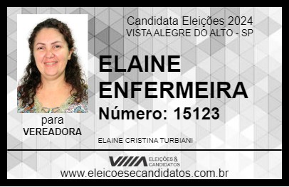 Candidato ELAINE ENFERMEIRA 2024 - VISTA ALEGRE DO ALTO - Eleições