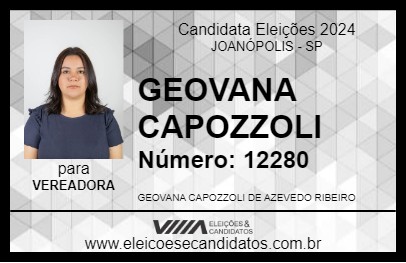 Candidato GEOVANA CAPOZZOLI 2024 - JOANÓPOLIS - Eleições