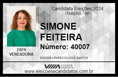 Candidato SIMONE FEITEIRA 2024 - ITABERÁ - Eleições