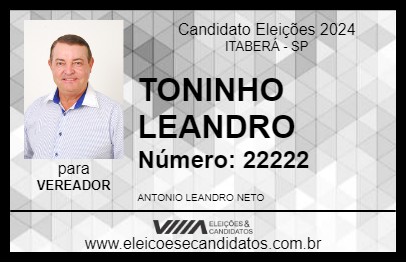 Candidato TONINHO LEANDRO 2024 - ITABERÁ - Eleições