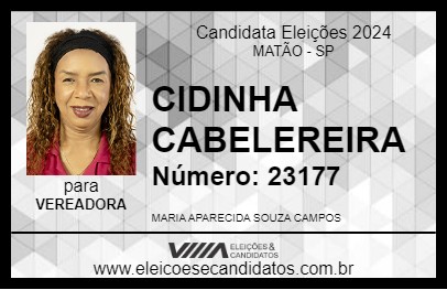 Candidato CIDINHA CABELEREIRA 2024 - MATÃO - Eleições