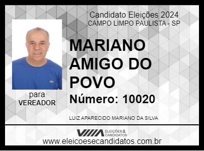 Candidato MARIANO AMIGO DO POVO 2024 - CAMPO LIMPO PAULISTA - Eleições