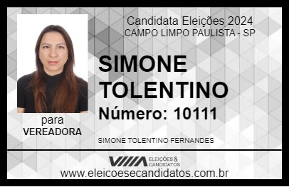 Candidato SIMONE TOLENTINO 2024 - CAMPO LIMPO PAULISTA - Eleições