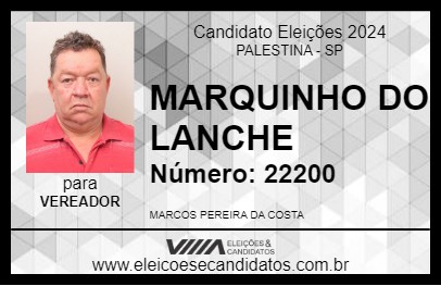 Candidato MARQUINHO DO LANCHE 2024 - PALESTINA - Eleições