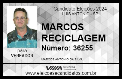 Candidato MARCOS RECICLAGEM 2024 - LUÍS ANTÔNIO - Eleições