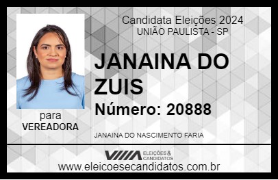 Candidato JANAINA DO ZUIS 2024 - UNIÃO PAULISTA - Eleições