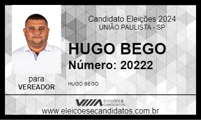 Candidato HUGO BEGO 2024 - UNIÃO PAULISTA - Eleições