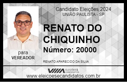 Candidato RENATO DO CHIQUINHO 2024 - UNIÃO PAULISTA - Eleições