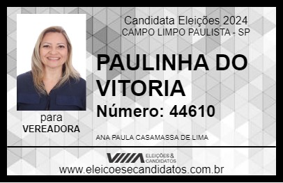 Candidato PAULINHA DO VITORIA 2024 - CAMPO LIMPO PAULISTA - Eleições