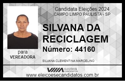 Candidato SILVANA DA RECICLAGEM 2024 - CAMPO LIMPO PAULISTA - Eleições