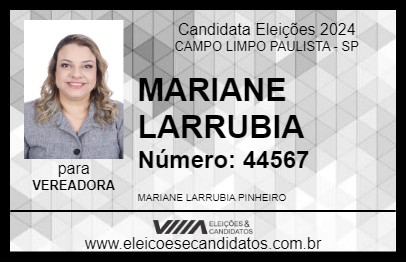 Candidato MARIANE LARRUBIA 2024 - CAMPO LIMPO PAULISTA - Eleições