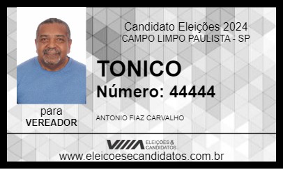 Candidato TONICO 2024 - CAMPO LIMPO PAULISTA - Eleições