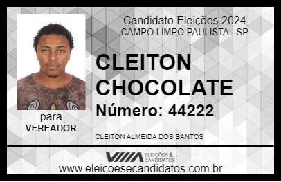 Candidato CLEITON CHOCOLATE 2024 - CAMPO LIMPO PAULISTA - Eleições