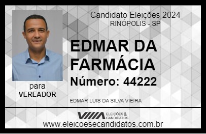 Candidato EDMAR DA FARMÁCIA 2024 - RINÓPOLIS - Eleições