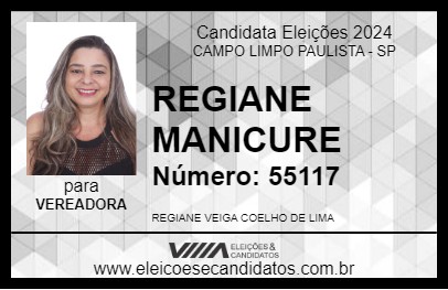 Candidato REGIANE MANICURE 2024 - CAMPO LIMPO PAULISTA - Eleições