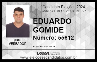 Candidato EDUARDO GOMIDE 2024 - CAMPO LIMPO PAULISTA - Eleições