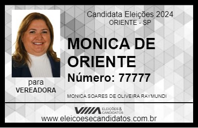 Candidato MONICA DE ORIENTE 2024 - ORIENTE - Eleições