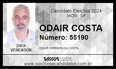 Candidato ODAIR COSTA 2024 - IACRI - Eleições