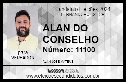 Candidato ALAN DO CONSELHO 2024 - FERNANDÓPOLIS - Eleições