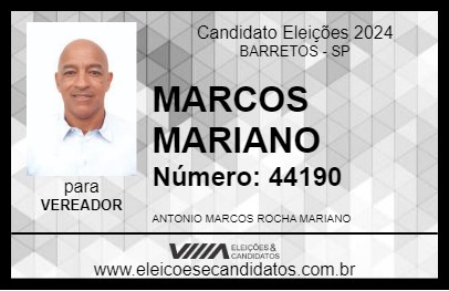 Candidato MARCOS MARIANO 2024 - BARRETOS - Eleições