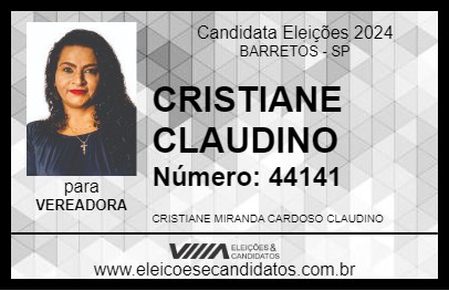 Candidato CRISTIANE CLAUDINO 2024 - BARRETOS - Eleições