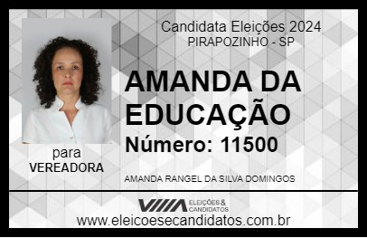 Candidato AMANDA DA EDUCAÇÃO 2024 - PIRAPOZINHO - Eleições