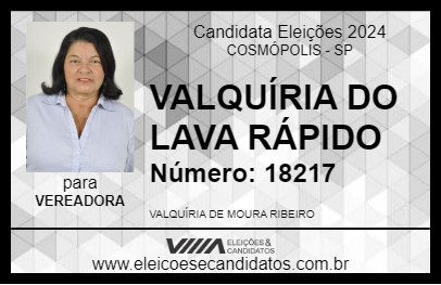 Candidato VALQUÍRIA DO LAVA RÁPIDO 2024 - COSMÓPOLIS - Eleições