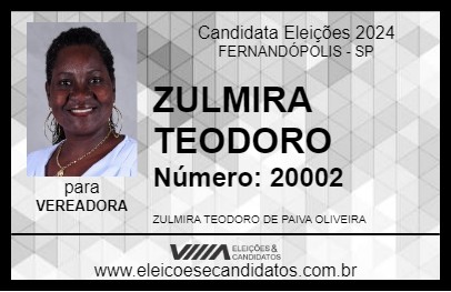 Candidato ZULMIRA TEODORO 2024 - FERNANDÓPOLIS - Eleições