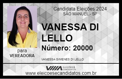 Candidato VANESSA DI LELLO 2024 - SÃO MANUEL - Eleições