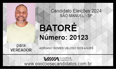 Candidato BATORÉ 2024 - SÃO MANUEL - Eleições