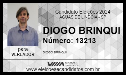 Candidato DIOGO BRINQUI 2024 - ÁGUAS DE LINDÓIA - Eleições