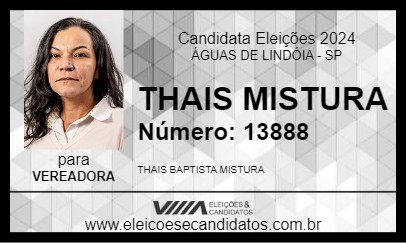 Candidato THAIS MISTURA 2024 - ÁGUAS DE LINDÓIA - Eleições