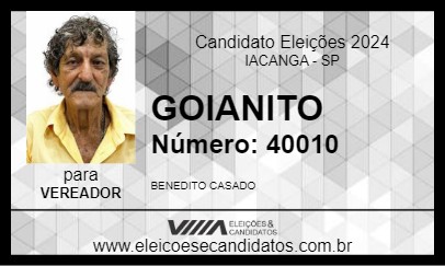 Candidato GOIANITO 2024 - IACANGA - Eleições