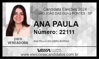 Candidato ANA PAULA 2024 - SÃO JOÃO DAS DUAS PONTES - Eleições