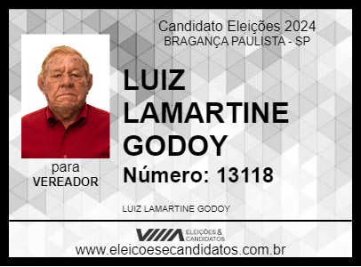 Candidato LUIZ LAMARTINE GODOY 2024 - BRAGANÇA PAULISTA - Eleições