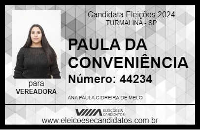 Candidato PAULA DA CONVENIÊNCIA 2024 - TURMALINA - Eleições