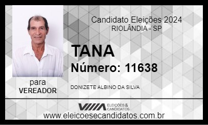 Candidato TANA 2024 - RIOLÂNDIA - Eleições