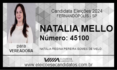 Candidato NATALIA MELLO 2024 - FERNANDÓPOLIS - Eleições