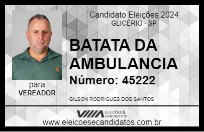 Candidato BATATA DA AMBULANCIA 2024 - GLICÉRIO - Eleições