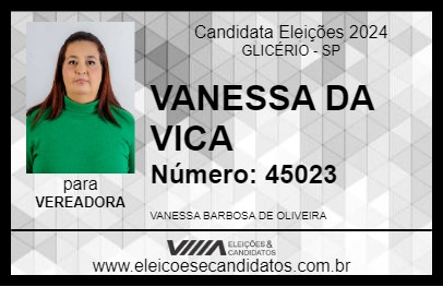 Candidato VANESSA DA VICA 2024 - GLICÉRIO - Eleições